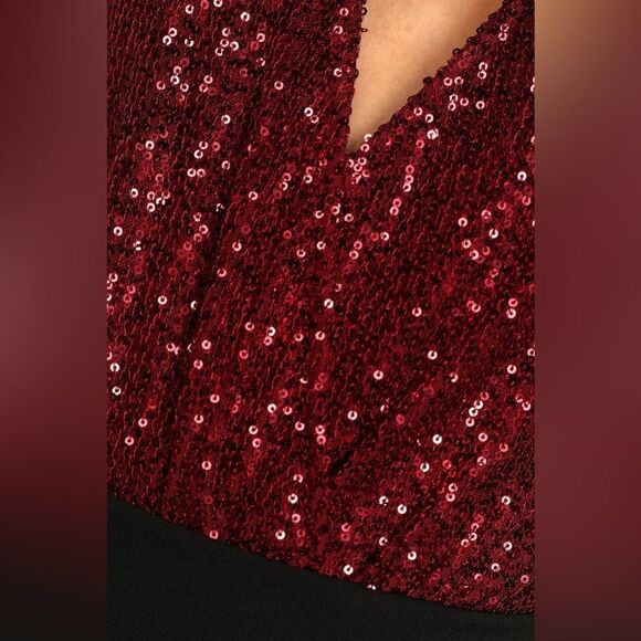 Lulus Evening of Wonder Burgundy Sequin Cowl Back Bodysuit size S - Picture 9 of 9